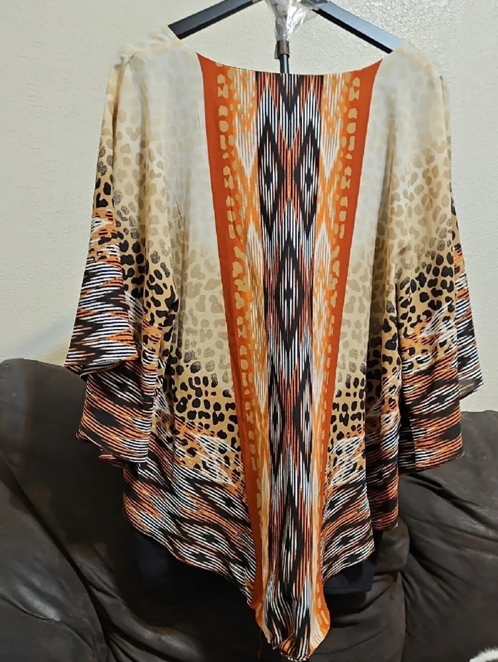 Ruby Rd. Mixed Animal-Print Poncho Top in Orange, Cream, Black, Brown - Picture 5 of 6